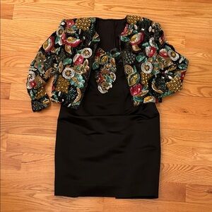 Chic Strapless Black Dress with Vibrant Embellished Jacket ✨